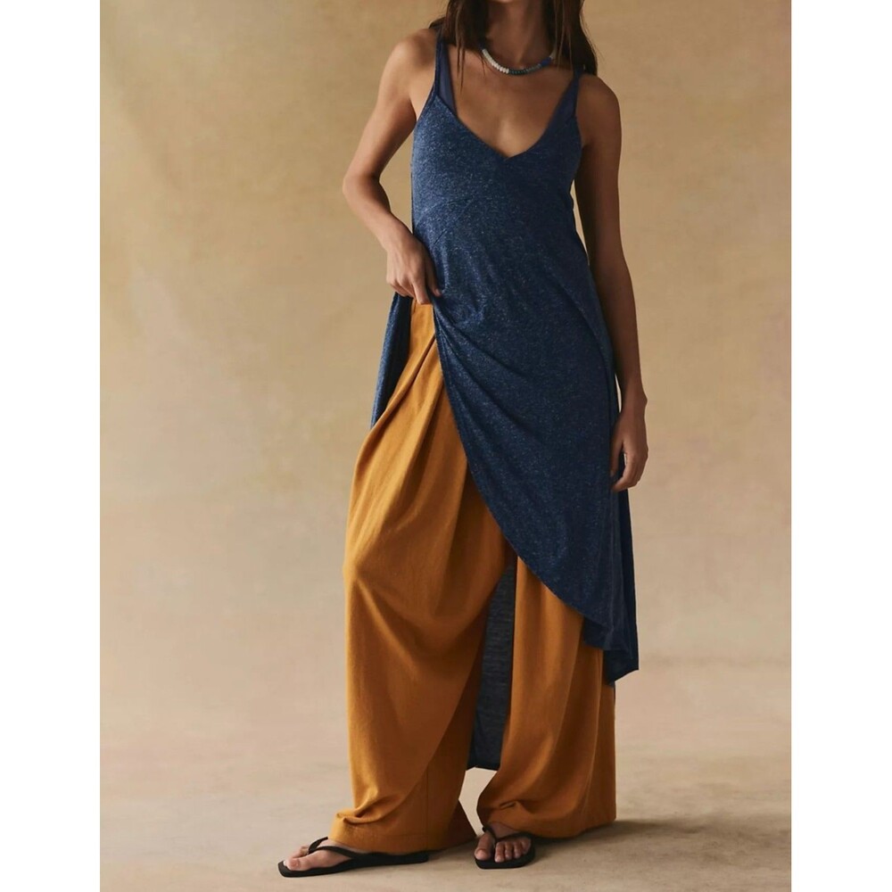 Free People Free-est Cassidy Maxi Tank Top Asymmetrical Blue Solid XS 289496